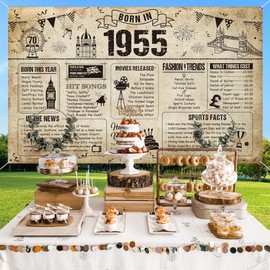 Benjia 70th Birthday Banner Decorations for Men Women Born in 1955 UK Background Happy 70 Years Old Birthday Backdrop Cheers to 70 Years Banners Vintage Poster Bday Gift Home Decor Party Supplies