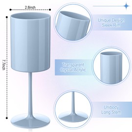 Singhoow 24 Pcs Acrylic Wine Glasses with Stems 10 oz Colored Stemmed Glassware Square Glasses Clear Elegant Champagne Flutes for Party Wedding Birthday Dinner Party Decorations (Light Gray Blue)