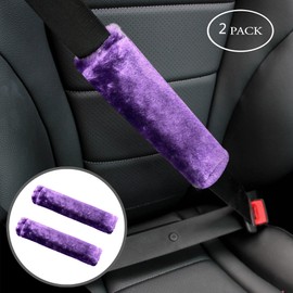 Amooca Soft Faux Fur Universal Fit Seatbelt Cover Car Truck SUV Airplane Seat Belt Shoulder Pad for Carmera Backpack Straps Neck Cushion Protector 2 Pack 10.5in Dark Violet
