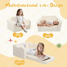 MeMoreCool Toddler Chair Comfy for 1-3 Years Old, Corduroy Kids Couch Bed Fold Out, 2-in-1 Foldable Baby Lounge Chair, Pull Out Children Sofa Bed, Beige