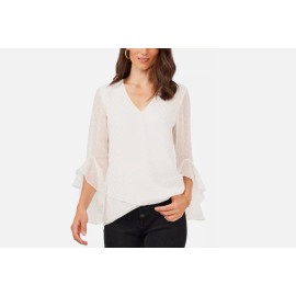 Vince Camuto Metallic Clip Dot Flutter Sleeve New Ivory Size S 400205