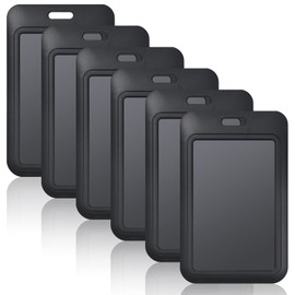 KLEBREIS 6 Pack ID Card Holder Plastic Black Vertical Plastic Card Case Protector Pouch Slide Open ID Card Case Proximity Key Cards for Office School