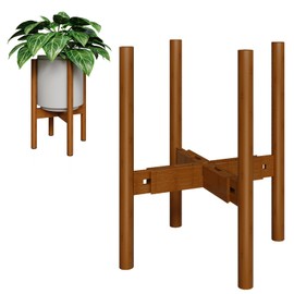 GENTINGBRO Adjustable Plant Stand Indoor, Bamboo Plant Holder 8 to 12 Inches,Light Brown