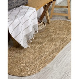 Chardin home Jute Braided Boho Oval Runner Rug 2 x 7 ft, Natural Jute, Artisanal Bohemian Handcrafted Home Décor, Perfect for Kitchens, Study, dorms, entryways, hallways, Closets, stairwells