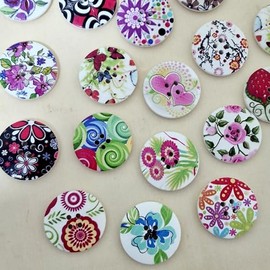 MajorCrafts 12pcs 30mm Mixed Flower Pattern 4 Holes Large Wood Sewing Buttons