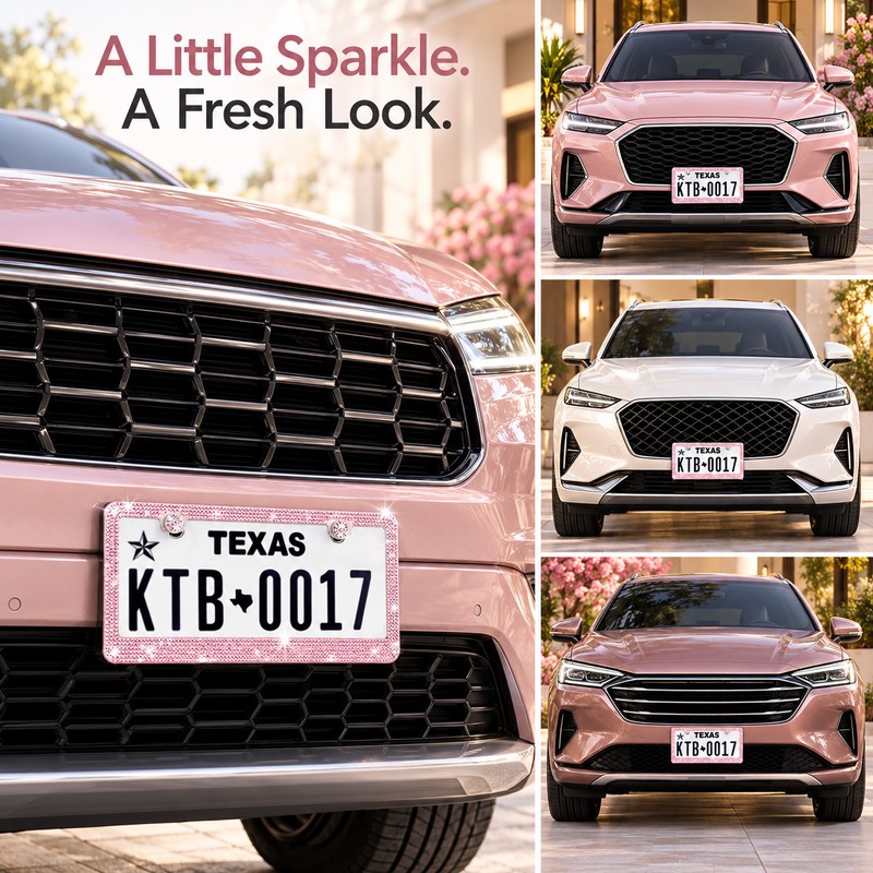 2pcs Bling Rhinestone License Plate Frame, Sparkling Crystal Car Tag