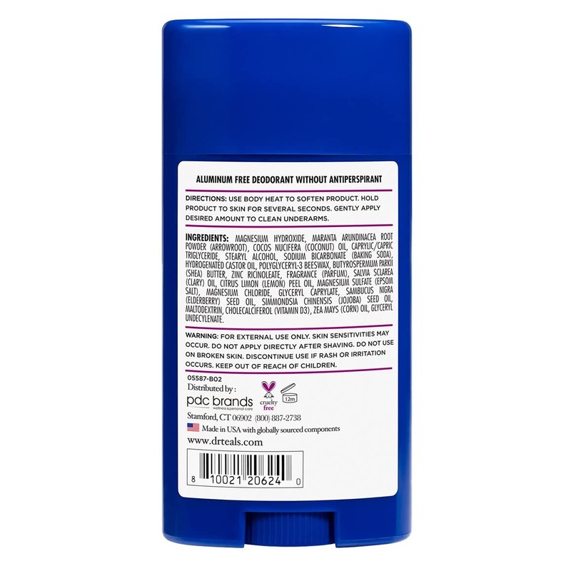 Dr. Teal's Deodorant Elderberry And Vitamin-D2.65 Ounce Aluminum-Free
