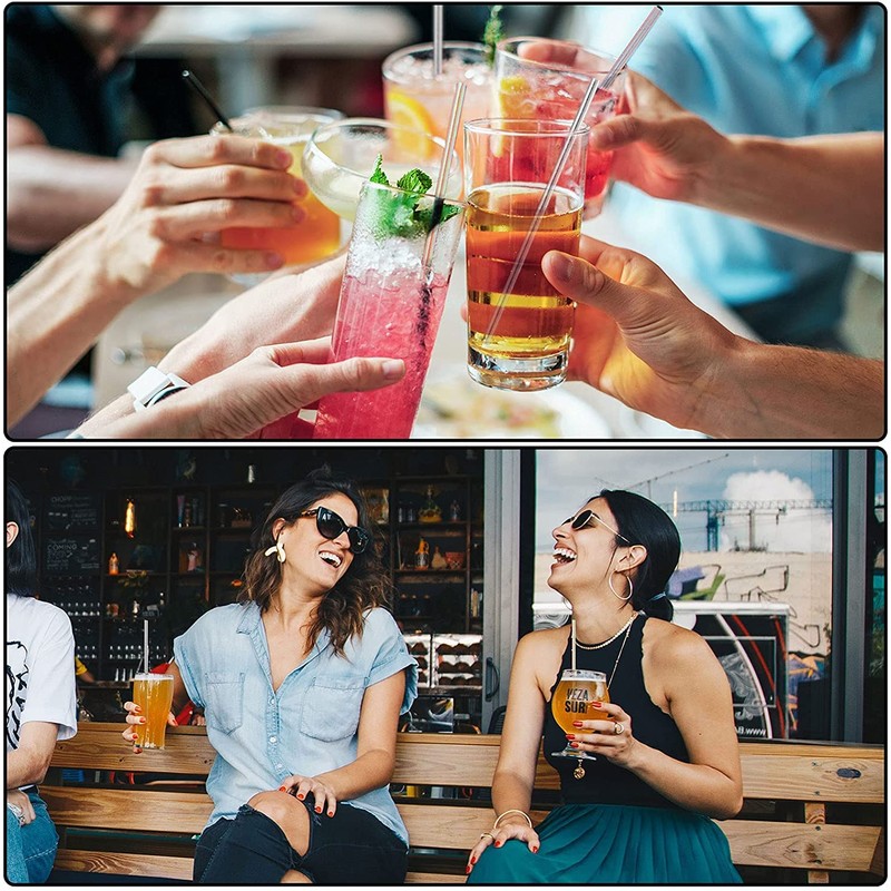 Metallic Solid Silver Party Straws, Disposable Durable Silver Paper Drinking