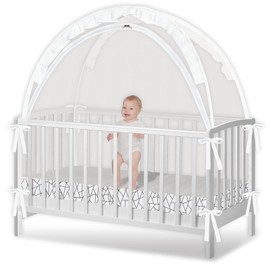 Crib Tent - Crib Net to Keep Baby in, Stop Baby from Climbing Out of Crib, Pop Up Crib Tent with Durable Breathable Net Double Zipper Strong Rods Installation Convenience (Black Line, Large)