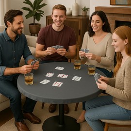 Feltectors Felt Card Game Table Cover for Playing Cards, Poker, Mahjong, Domino, Bridge and Board Game, Elastic Fitted Tablecloth for 36 to 48 Inch Round Tables - Grey