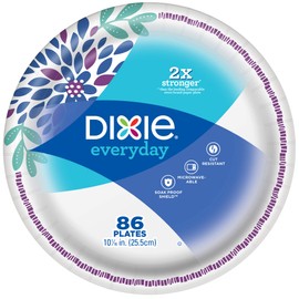 Dixie Paper Plates, 10 1/16 inch, Dinner Size Printed Disposable Plate, 86 count (1 pack of 86 Plates), Packaging and Design May Vary