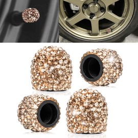x xotic tech Valve Stem Caps, 4 Pack Sparkling Handmade Crystal Rhinestone Universal Car Wheel Tyre Valve Stem Covers, Attractive Dustproof Bling Car Truck Motorcycle SUV Bike Accessories-Rose Gold