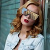FEISEDY Mirrored Oversized Rimless Sunglasses for Women Men Flat Top