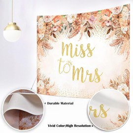 Mocsicka Fall Bridal Shower Backdrop Autumn Leaves Boho Wedding Miss to Mrs Party Decoration Pampas Grass Rust Terracotta Flower Bachelorette Party Banner Photo Props (Terracotta, 7x5ft(82''x60''))