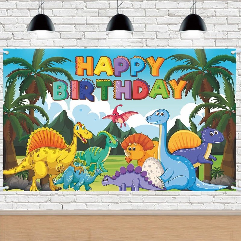 Dinosaur Birthday Party Backdrop Banner, 180 x 110 cm, Colourful