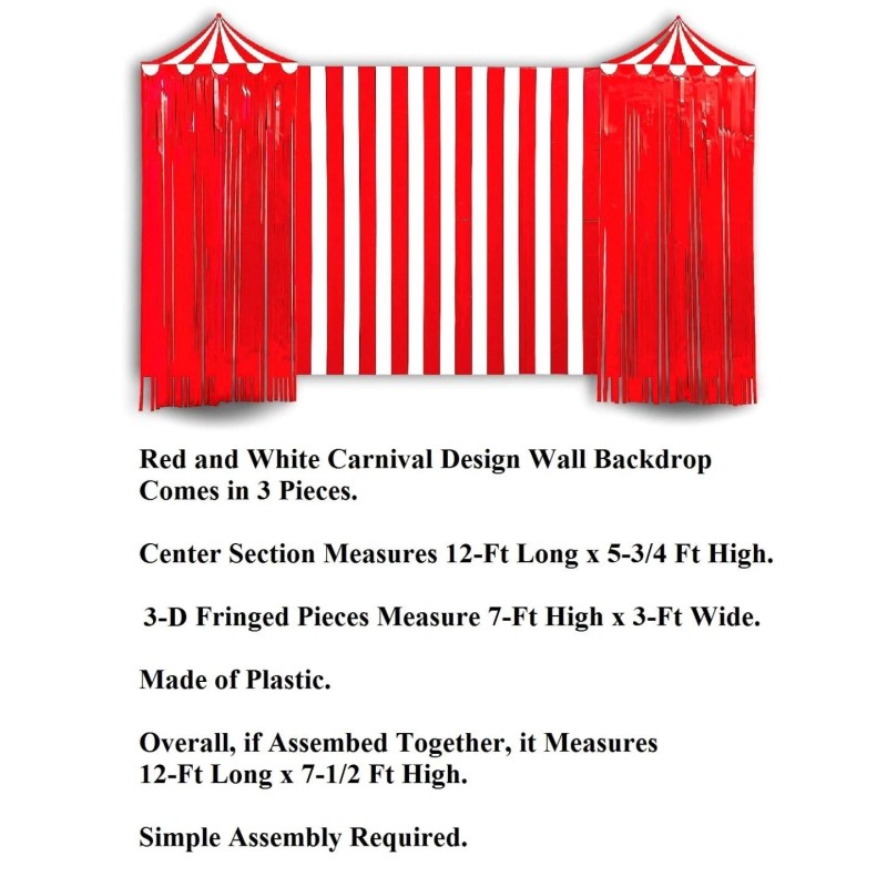 NE-AS Red White Stripe Circus Tent Wall Backdrop Carnival Party