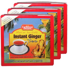 Caribbean Dreams Instant Ginger Tea, Sweetened, 18g (Pack of 3) - Total 30 Tea Bags