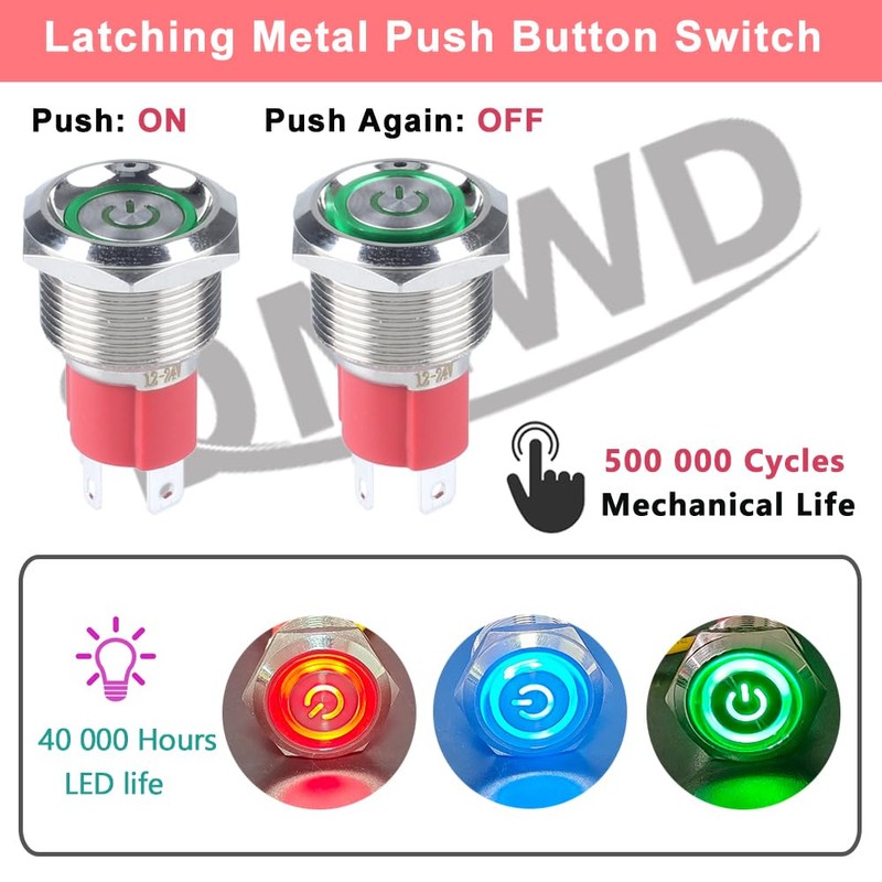 DMWD 19mm Heavy Duty Latching Metal Push Button Switch Waterproof