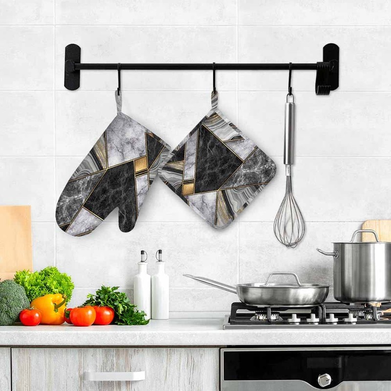 Mxocom Mosaic Marbling Oven Mitt and Pot Holder with Silicone