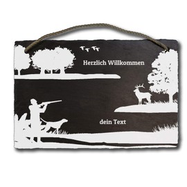Printed slate board for the hunter approx. 21 x 29 cm Engraved with Hunting Motif, Desired Text and Name, Slate Plate Doorplate Door Sign, e.g. for the Gun Cabinet