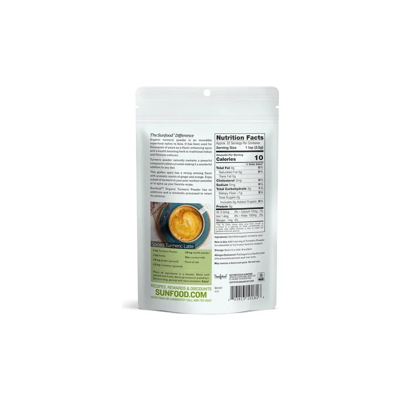 Sunfood Superfoods Polvo De Raíz De Cúrcuma Orgánica - Hierb