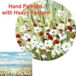 UTOP-art Beach Scene Canvas Wall Art: Seaside White Wildflower & Blue Ocean Seascape Painting Picture Artwork for Bedroom Wall Decoration (24” x 18'' x 1 Panel)