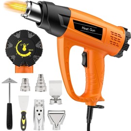 Heat Gun 1800W Heavy Duty Fast Heat Hot Air Gun Kit with 140℉-1112℉ （60℃-600℃） Dual-Temperature Settings and 5 Nozzles with Overheat Protection for Crafts, Shrinking PVC, Stripping Paint, (Orange)