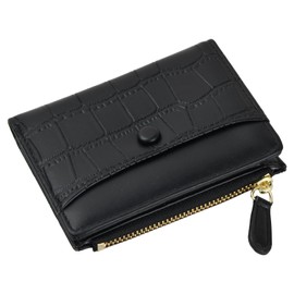 Amexo Women's Small Purse PU Leather Small Purse Mini Short Women's Purse Small Wallet with Zip Coin Compartment Card Slots, black, Modern