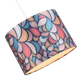 Multi Colour Vibrant Kaleidoscope Leaf Themed Lamp Shade with Inner White Cotton Lining | 25cm x 18cm | Features Teal Orange Red and Pink Colours by Happy Homewares