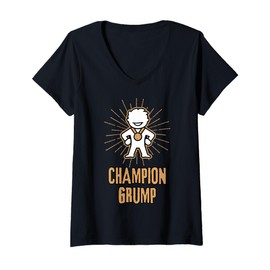Womens Champion Grump Champion Grump Cartoon Character With Medal V-Neck T-Shirt