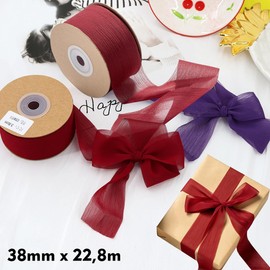 Gift Ribbon Bow Ribbon 3.8 cm x 22.8 m Chiffon Ribbon Silk Ribbon Red for Gift Wrapping Wedding Invitations Flower Arrangement (Red)
