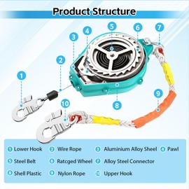 23ft Self Retracting Lifeline 330lbs Fall Arrester Fall Protection with Alloy Steel Hook & Steel Wire Rope