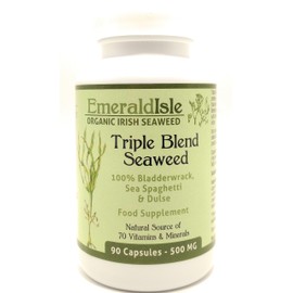 Emerald Isle Organic Irish Seaweed Triple Blend Seaweed Tablets 500 mg 90 Capsules Certified Organic Harvested in North Atlantic Coast of Ireland
