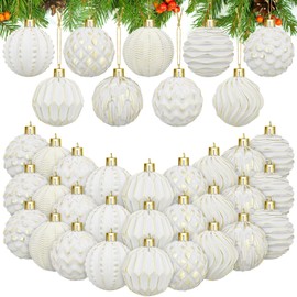 Liliful 36 Pcs Farmhouse Ball Ornaments Set Distressed Christmas Tree Ornaments Vintage Style Christmas Balls Retro Christmas Ornaments for Holiday Party Decor (White and Gold)