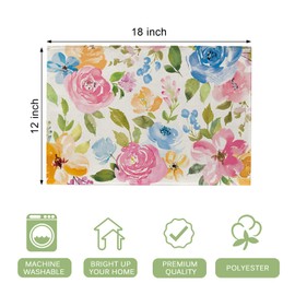 Seliem Spring Summer Floral Flower Placemats Set of 4, Watercolor Peony Leaves Dining Table Place Mats, Seasonal Kitchen Decor Home Decoration 12 x 18 Inch