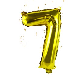 Gold Number “7”Balloons 16 Inch, Mylar Foil Custom Single Letter, Hanging, Reusable for girls boys adults Birthday,Surprise,Wedding, Celebration, Sports Party Event Decoration Supplies