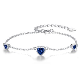 Sterling Silver Blue September Birthstone Bracelet for Women Teen, Birthday Anniversary Valentine's Day Heart Gift Jewelry for Sister Daughter Friends (Bracelet, With September Birthstone)