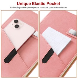 A5 Lined Leather Journal with Pen, 240 Pages Refillable Hardcover Notebook with Pocket and Magnetic Buckle, 80gsm Thick Daily Diary for Men and Women, Great Gift for Business Travel Personal - Pink