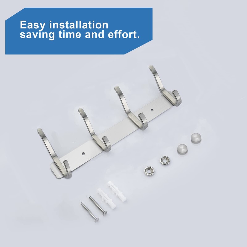 MEIJO Stainless Steel Coat Hook, Wall Coat Hook with 4