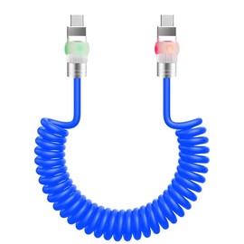 chubbycable Neon Chubby - Neon Glow Fast Charge Spring Cable with Gradient Illumination Coiled USB C Cable for Car, Blue, Type-C to Type-C, 1.64FT-4.43FT