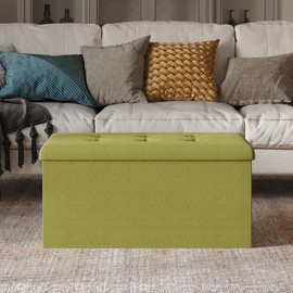 Favorer Florence Upholstered Folding Storage Bench With Button Tufted, Padded Seat For Storage, Bedroom Bench With Storage, Foot Rest Stool - Color: Lemon Grass Linen