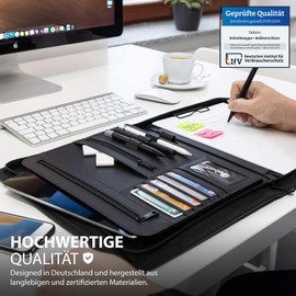 Vebon® New York A4 Large Writing Case, Vegan Leather, Zip + Clipboard, Conference Folder + Laptop Bag, Extra Storage Space, Turquoise