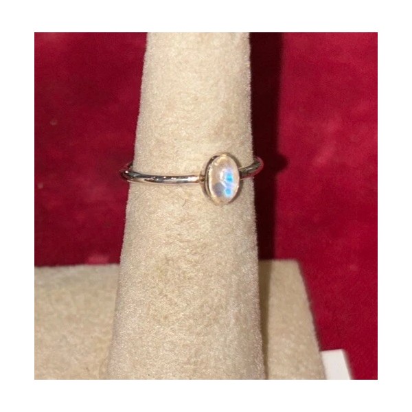 Natural Creations sterling silver stackable ring Size 5 Rainbow Moonstone