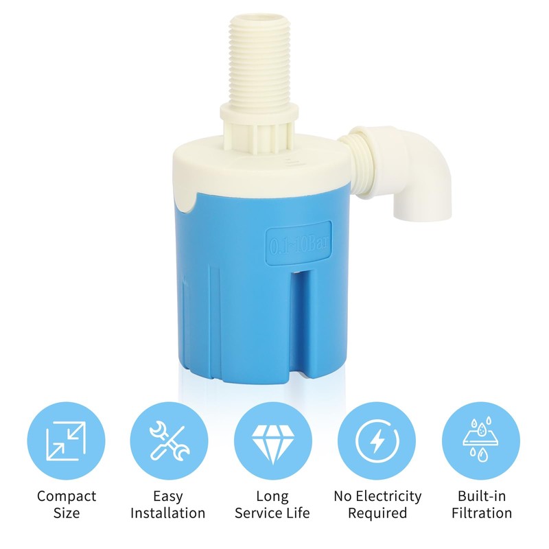 3/4" Top Inlet Float Valve, Compact Plastic Automatic Water Shut