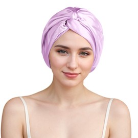 Silk Bonnet for Sleeping, 22 Momme 100% Mulberry Silk Bonnet for Hair Care, Double Layer Satin Bonnets for Women Natural Curly Hair Shower cap (Purple/08)
