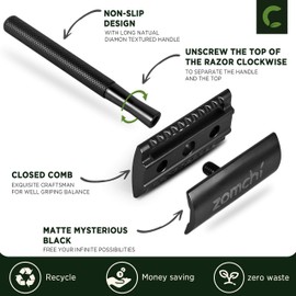 Safety Razor for Men, Men's Razor with a Razor Stand, Double Edge Razor with a Texture Handle, Metal Razor Men, Fits All Double Edge Razor Blades (Black)