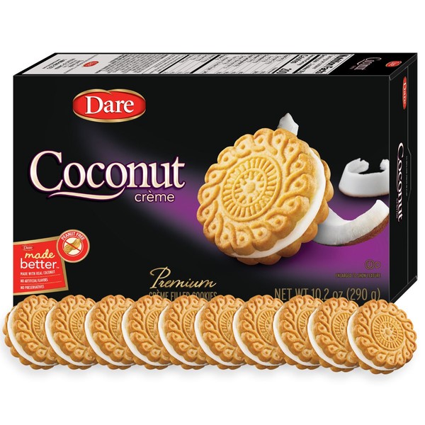 Dare Coconut Crème Cookies – Made with Real Coconut and No Artificial Flavors, Peanut Free – 10.2 Ounces (Pack of 12)