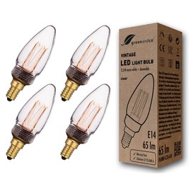 greenandco greenandco 4x dimmbare Vintage Design LED Birne zur Stimmungsbeleuchtung | E14 C35 | klar | 2,3W 65lm | 1800K extra warmwei? | 320 | 230V | flimmerfrei | Edison Glhbirne
