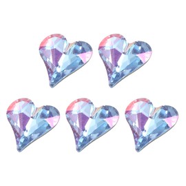 MECCANIXITY 5 Pcs 3D Heart AB Blue Nail Rhinestones 12x13mm K9 Glass Crystal Rhinestones Pointed Back Crooked Heart Gems for Nail Charm Art DIY Craft