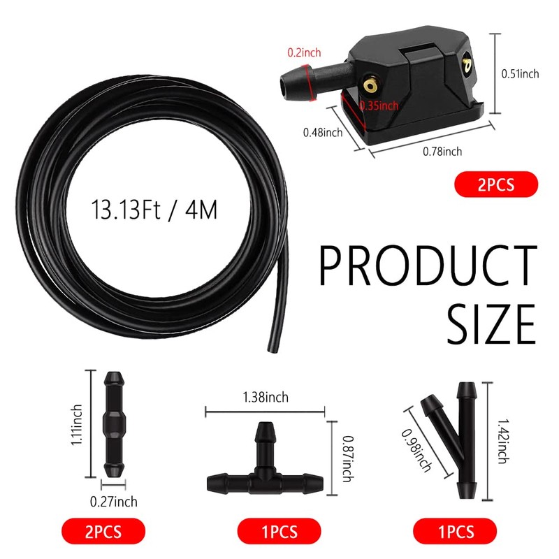 7-in-1 Windshield Washer Hose Kit,Including 2PCS Universal 4 Holes Arm